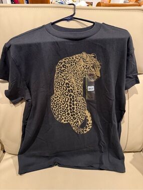 Weekend Academy Black Tee with Tan Leopard Motif